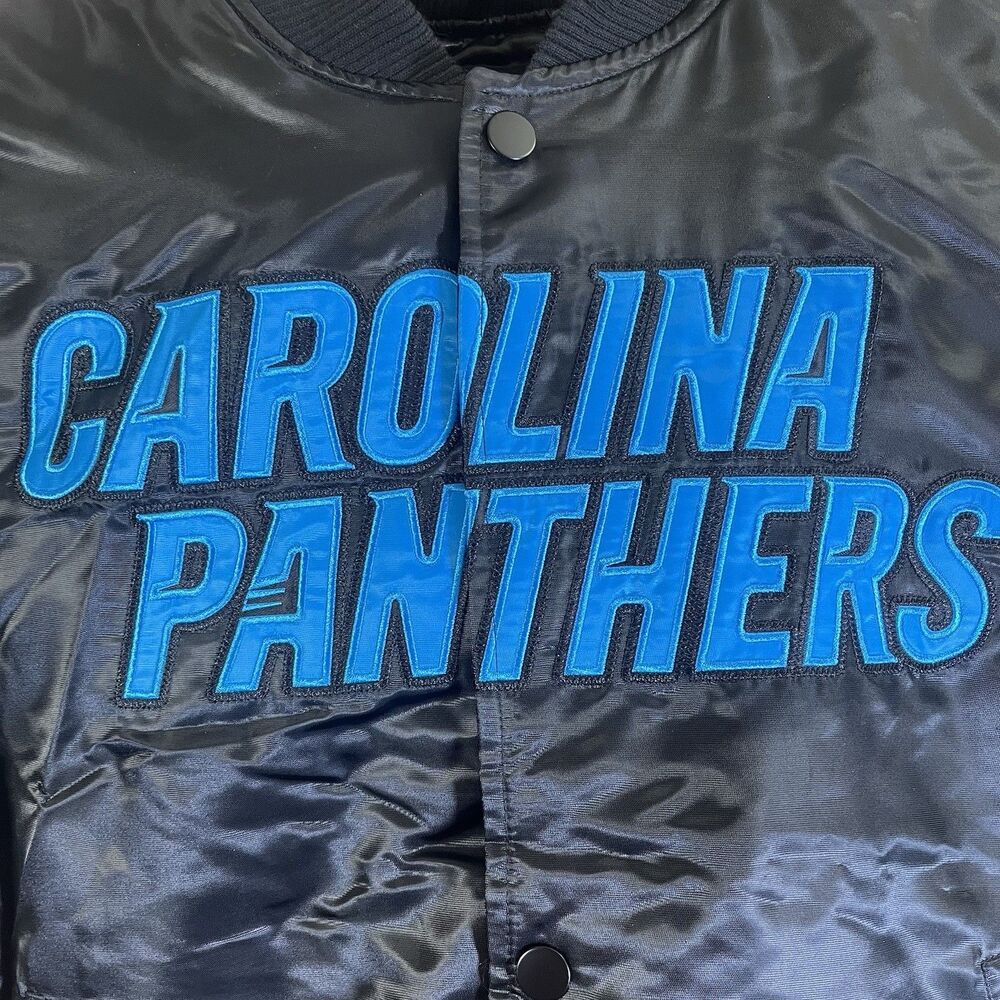 Carolina Panthers Men M Starter NFL Black Blue Satin Varsity Jacket Football - Picture 3 of 16